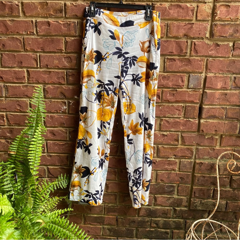 Chico's Floral Pants with Brown and White Hues